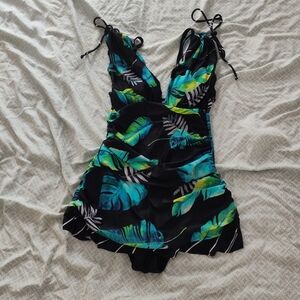 Mazu Swim Tropical Leaf Print Swimsuit One Piece Size 8